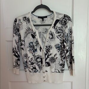 WHBM Black and White Floral Cardigan Sweater. Size M.